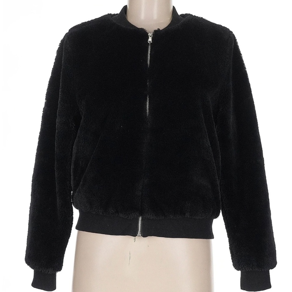 Black Faux Fur Bomber Jacket